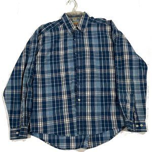 Anchor Blue Plaid Cotton Work Shirt, Medium Men's